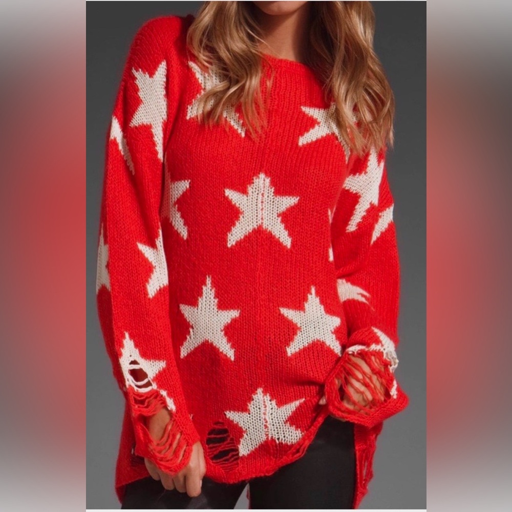 Wildfox White Label Seeing Stars Lennon Sweater Oversize Destructed Red Size XS